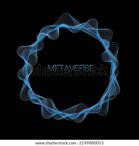 Simple spiral bright lines circle background. Metaverse text and design elements