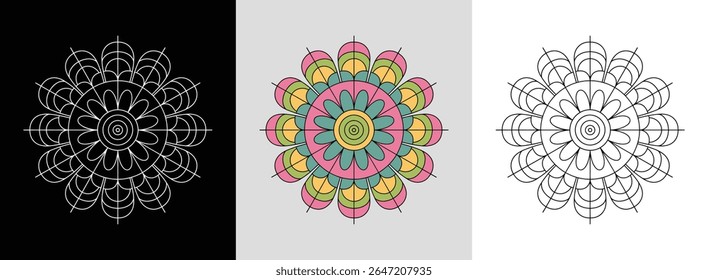 Simple spiral mandala with swirling lines and bright cosmic accents for vibrant decor.