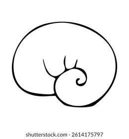 Simple spiral seashells in a simple style. Graphic line art hand drawn on the theme of sea and fishing in black and white ink. Separate element isolated from the background EPS vector