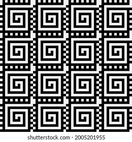 Simple spirals pixels. Vector pixelated coils ornament. Seamless spiral tiles wallpaper.