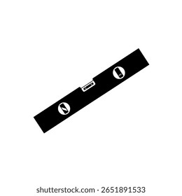 Uma simples ferramenta de nível de espírito mostrada como um ícone de silhueta em preto sólido. Um gráfico para construção, carpintaria e medição de precisão.