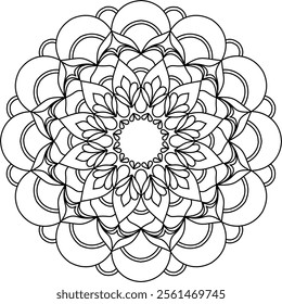 Simple spiritual mandala vector illustration for coloring book page for meditation. Black lines, abstract design.