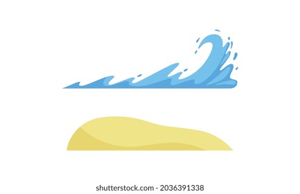 Simple Splashing Wave and Beach Sand as Landscape and Environment Element Vector Set