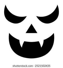 Simple and spooky Jack O Lantern face design with sharp eyes and vampire mischievous grin, Ideal for Halloween projects, crafts, and decorations. Isolated on white background. Festive and eerie vibes.