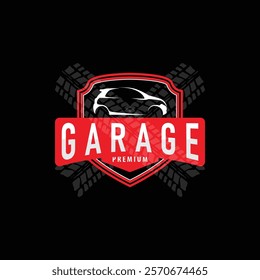 Simple sport car garage themed auto repair service automotive logo design for branding	
