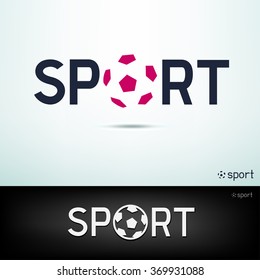 Simple sport logo. Design template text and ball sign with shadow on white and black background