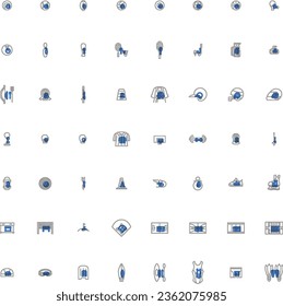 simple sports equipment outline icon set blue