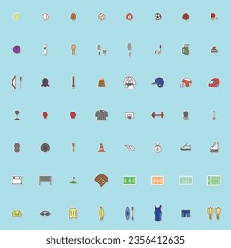 Simple sports equipment sticker icon set