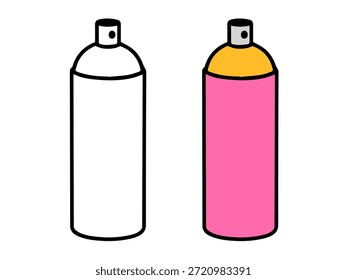 Ilustración simple de la botella del aerosol con una versión coloreada y una versión del contorno, estilo limpio y mínimo conveniente para los iconos, las pegatinas, los gráficos del hogar, el contenido de los niños, y las páginas para colorear.