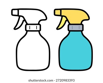 Ilustración simple de la botella del aerosol con una versión coloreada y una versión del contorno, estilo limpio y mínimo conveniente para los iconos, las pegatinas, los gráficos de la limpieza, el contenido de los niños, y las páginas para colorear.
