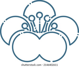Simple spring flower line drawing illustration (sakura, plum blossom, peach blossom)