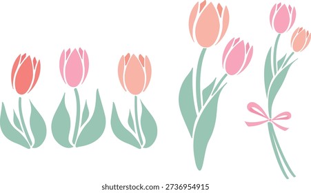 Simple Spring Flower Tulip Bouquet Illustration Set_Vector Material