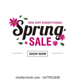 Simple Spring Sale Banner With Flower Design Template Vector