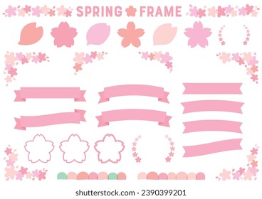 Simple spring-like framed set with cherry blossoms and ribbons. Translation: “cherry blossom. celebration. ”