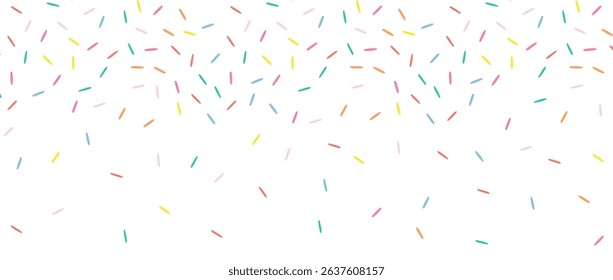 Simple Sprinkle Background. Falling sweet confetti on white chocolate glaze background. Simple seamless pattern. Vector Illustration.