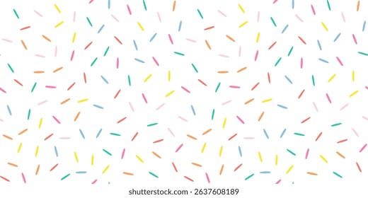 Simple Sprinkle Pattern. Donut glaze background. Small dashes in Rainbow colors. Vector Illustration in scandinavian style.