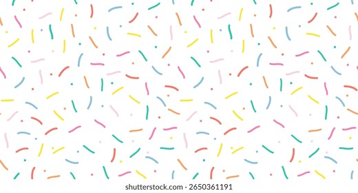 Padrão de polvilho simples. Fundo de esmalte roxo. Pequenos traços nas cores do Arco-íris. Ilustração vetorial em estilo escandinavo.