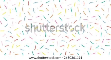 Simple Sprinkle Pattern. Donut glaze background. Small dashes in Rainbow colors. Vector Illustration in scandinavian style.