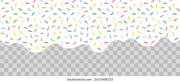 Simple Sprinkle pattern. Liquid icing and creamy glaze pattern. White soft ice cream, splashes of sweet candies. Vector Illustration.