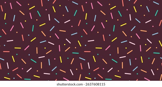 Simple Sprinkle Seamless Pattern. Chocolate donut or cake glaze with sprinkle topping. Vector Illustration in scandinavian style.
