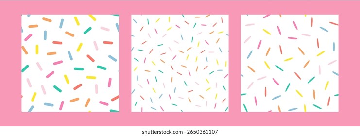 Simple Sprinkle Seamless Pattern. Colorful donut or cake glaze with sprinkle topping. Set of Vector Illustration in scandinavian style.
