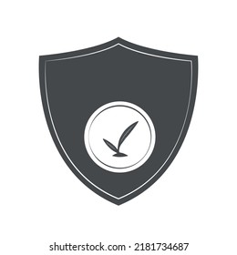 Simple sprout leaf plant nature icon with shield - quality, protection, guarantee, natural, eco, organic. Vector design EPS 10
