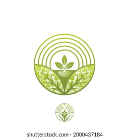 Simple sprouting seed drawing. Green fresh sprout vector illustration.