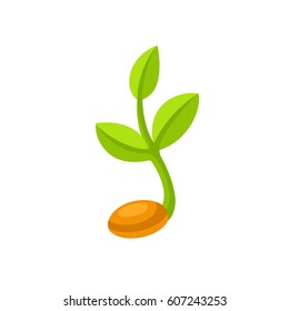 Simple Sprouting Seed Drawing. Green Cartoon Sprout Vector Illustration.