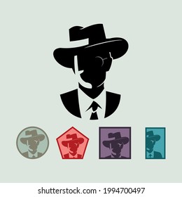 simple spy or detective logo and set color, silhouette of smart spy vector illustrations