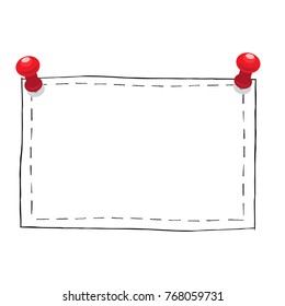 Simple square black outlined frame with red pushpins isolated on white background. Plain and creative framework to add photo or image to big inspiring decorative collage vector illustration.