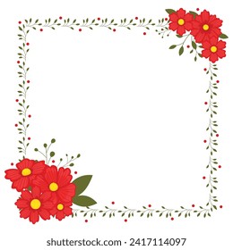 Simple Square Border Frame Red Flower 