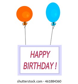Simple square celebration card with hot air balloons and inscription "happy birthday!"