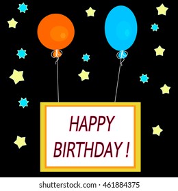 Simple square celebration card with hot air balloons and inscription "happy birthday!"