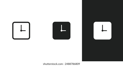 Simple square clock icon in 3 form.