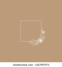 Simple square frame with floral element.  Great for invitation, greeting card, packages, wrapping, etc. Botanical illustration design.