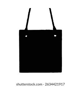 Een eenvoudig, vierkant hangend silhouet met touwgrepen. De kenmerkende stijl is minimalistisch en gedurfd.