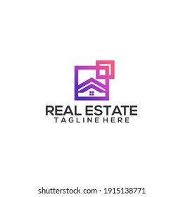 Vector de plantilla de logotipo de construcción de inmuebles en una casa cuadrada simple