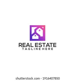 Simple Square House Real Estate Building Logo Template Vector