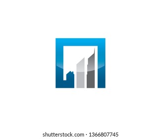 simple square increasing graph logo with highrise buildings as the ascending bars