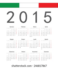 Simple square italian 2015 year vector calendar. Week starts from Monday.