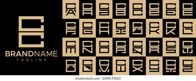 Simple square letter C CC logo design set. 