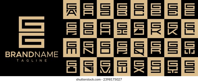 Simple square letter G GG logo design set.