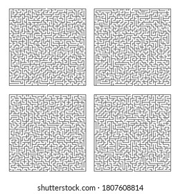 Macizo cuadrado simple. El laberinto del juego de lógica educativa para los niños. Encuentra bien. Línea negra aislada de laberinto cuadrado sobre fondo blanco. Con la solución. Ilustración vectorial.