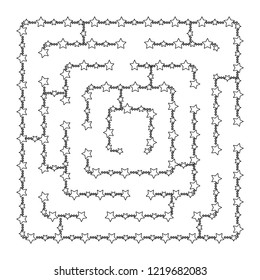 Simple square maze - starry sky. Game for kids. Puzzle for children. One entrance, one exit. Labyrinth conundrum. Flat vector illustration isolated on white background. With place for your image
