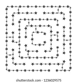 Simple square maze - starry sky. Game for kids. Puzzle for children. One entrance, one exit. Labyrinth conundrum. Flat vector illustration isolated on white background. With place for your image