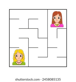 Simple laberinto cuadrado para niños pequeños. Con lindos personajes de dibujos animados. Aislado sobre fondo blanco. Ilustración vectorial.