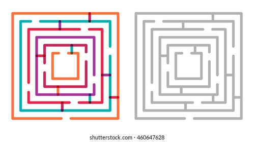 Simple square mazes. Transparent overlapping colorful linear vector labyrinth, gray linear labyrinth - Powered by Shutterstock - Get 15% off with code: PIKWIZARD15