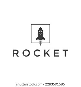 Simple Square Rocket Launch Spaceship Logo Design