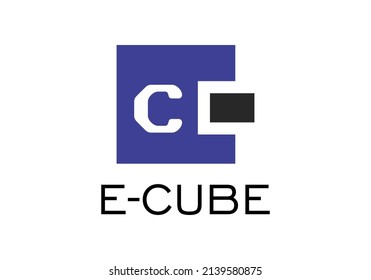 Simple square shape logo vector and E CUBE text, perfect for corporate designs.