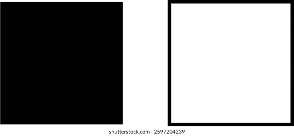 Simple Square Shape Silhouette and Outline Icons in Flat Design